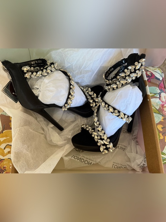 London Rag Shoes - Embellished Black Crystal-Strap High Heel Sandals